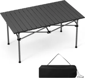 GYMAX Camping Table, Folding Roll-Up Picnic Table w/Carrying Bag, Portable Outdoor Table for Camping, Hiking, Beach, Fishing