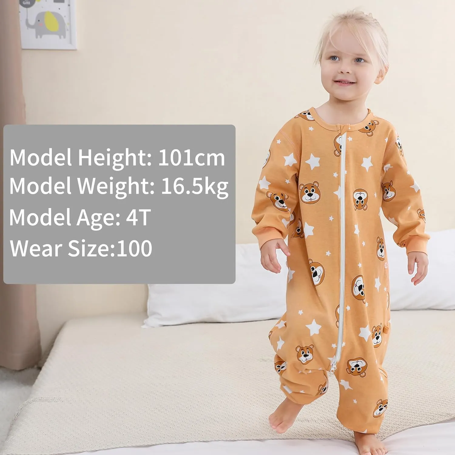 HAHASHOW Baby Cotton Long Sleeve Sleeping Bag Animal Triple Zipper Boys Girls Wearable Blanket With Legs for 6 Months-6T