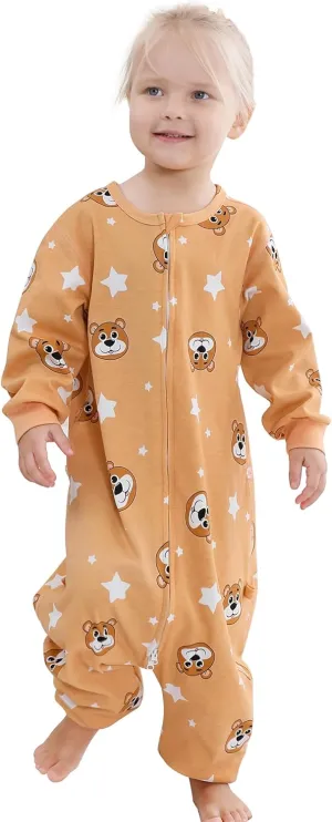 HAHASHOW Baby Cotton Long Sleeve Sleeping Bag Animal Triple Zipper Boys Girls Wearable Blanket With Legs for 6 Months-6T