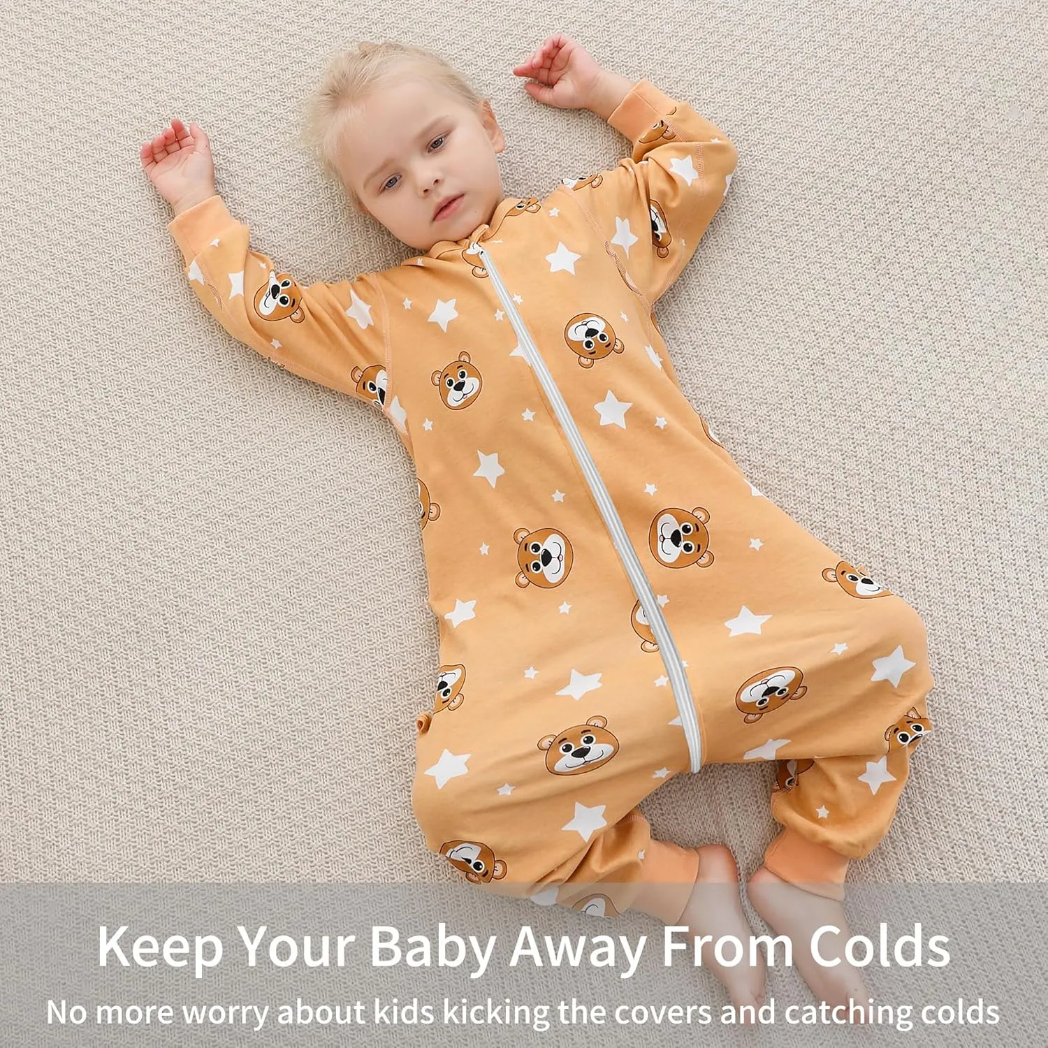 HAHASHOW Baby Cotton Long Sleeve Sleeping Bag Animal Triple Zipper Boys Girls Wearable Blanket With Legs for 6 Months-6T