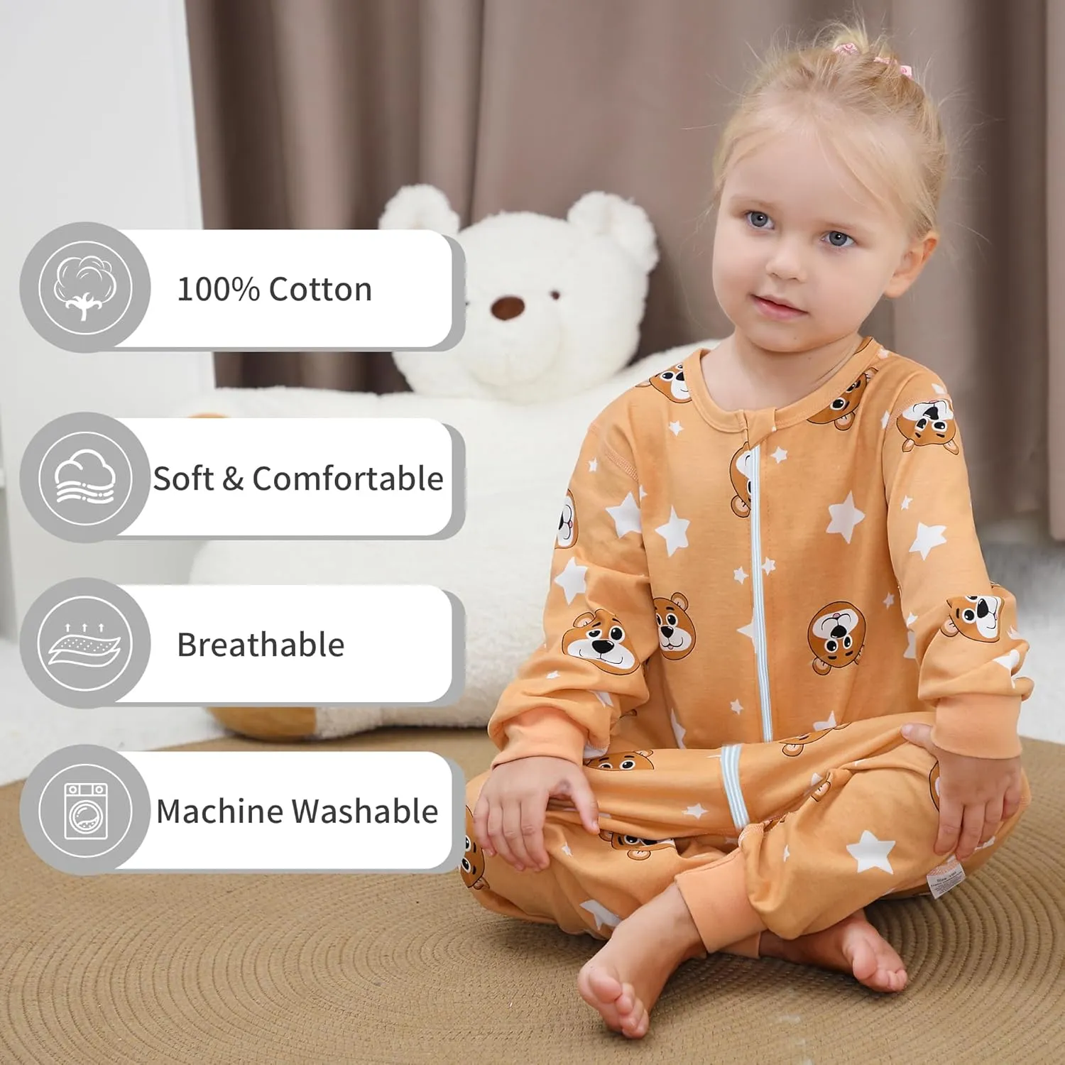 HAHASHOW Baby Cotton Long Sleeve Sleeping Bag Animal Triple Zipper Boys Girls Wearable Blanket With Legs for 6 Months-6T