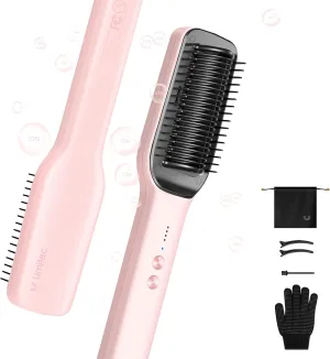 Hair Straightener Brush, Umitec Hot Straightening Comb Thermal Brush for Women with Negative Ion, 5 Temps Settings & 30s Fast Heating, Anti-Scald,Dual Voltag