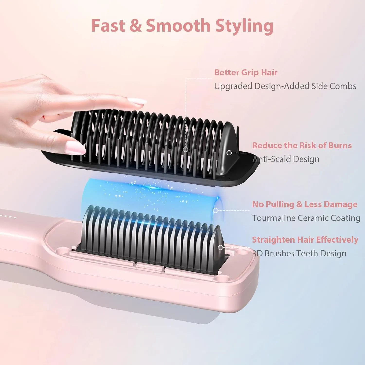 Hair Straightener Brush, Umitec Hot Straightening Comb Thermal Brush for Women with Negative Ion, 5 Temps Settings & 30s Fast Heating, Anti-Scald,Dual Voltag
