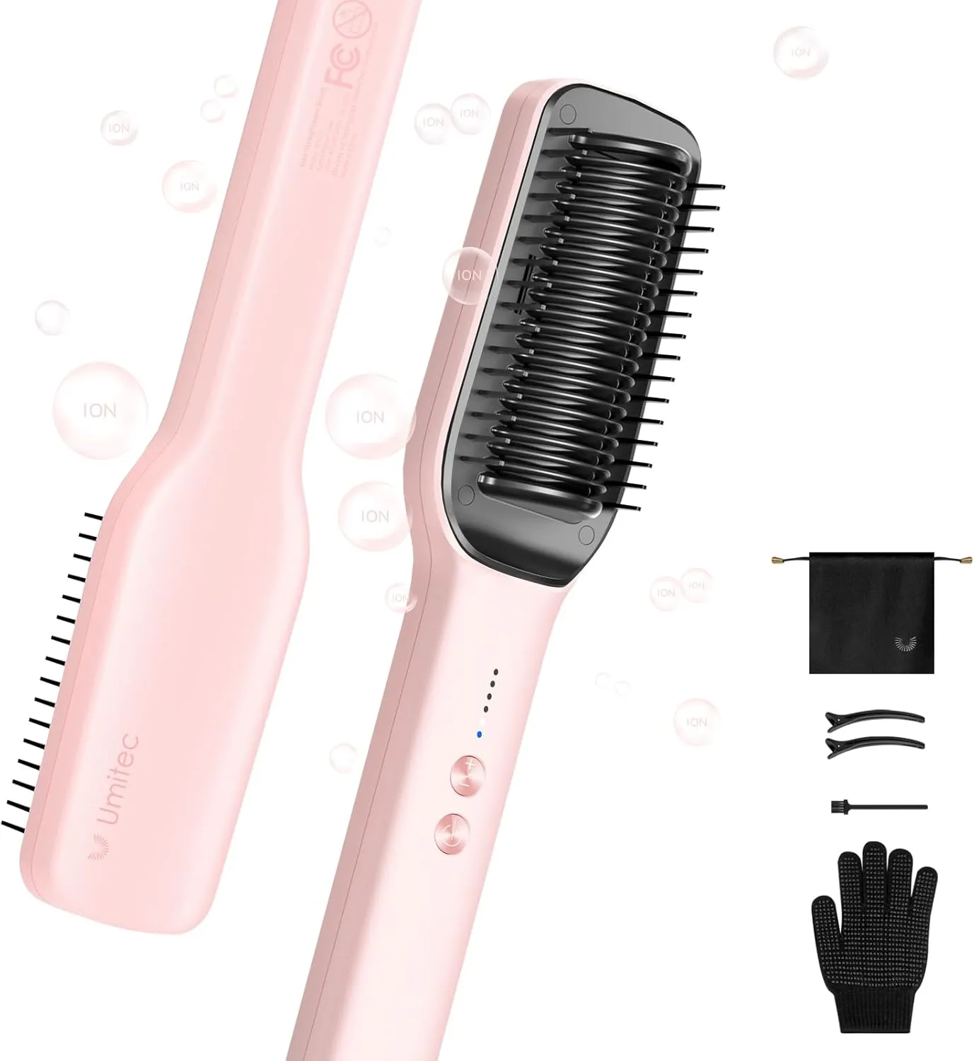 Hair Straightener Brush, Umitec Hot Straightening Comb Thermal Brush for Women with Negative Ion, 5 Temps Settings & 30s Fast Heating, Anti-Scald,Dual Voltag