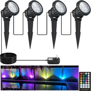 Halloween Spotlights Outdoor Spot Lights with Transformer Outdoor Lights Outdoor Landscape Lighting 12W Color Changing LED Landscape Lights for Yard Garden House Lawn Tree Flags IP66 Waterproof 4 Pack
