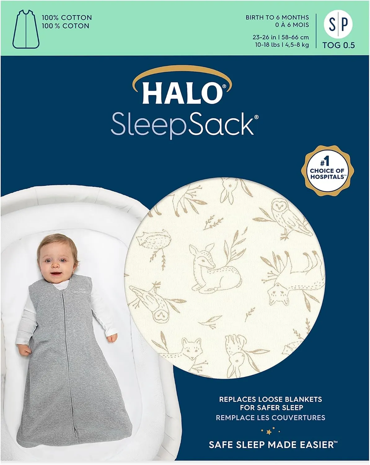 HALO SleepSack, 100% Cotton Wearable Blanket, Swaddle Transition Sleeping Bag, TOG 0.5