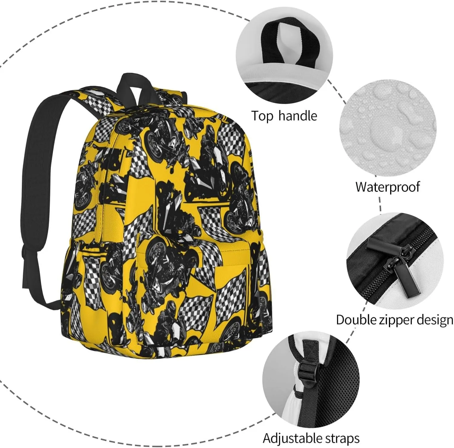 Handsome Motorcycle Rider With Checkered Flag Laptop Backpack Shoulder Bag Laptop Pack Travel Backpacks Commuter Back Pack Casual Daypack Bags With Side Pockets
