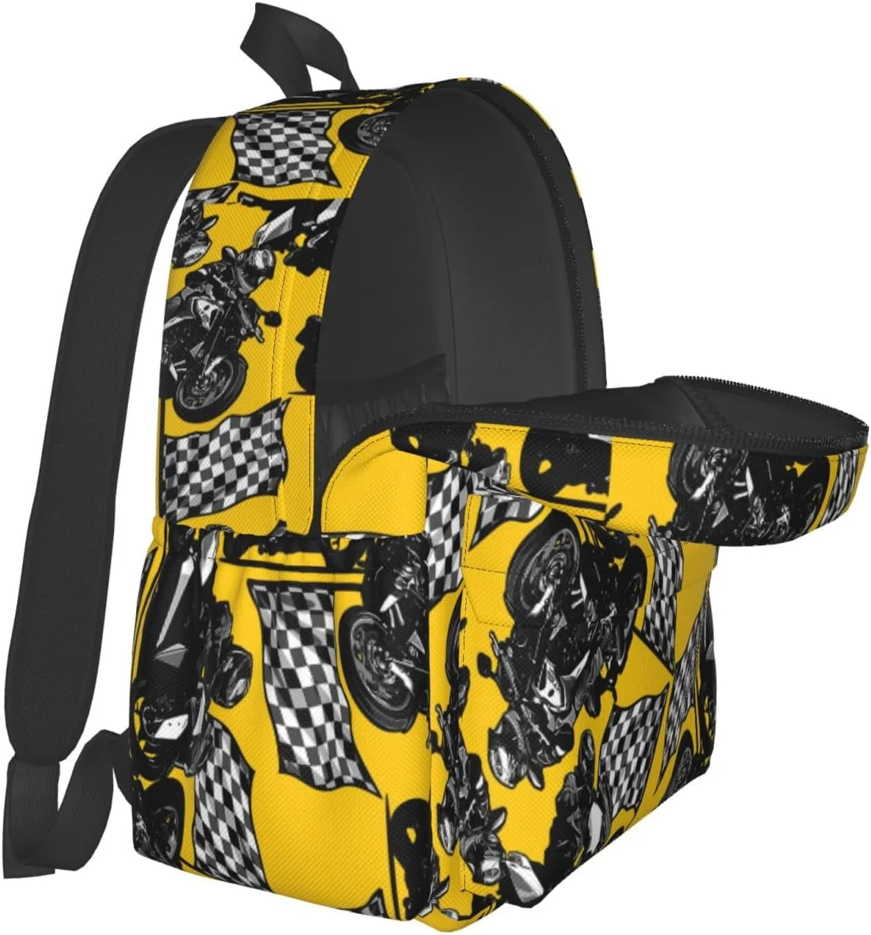 Handsome Motorcycle Rider With Checkered Flag Laptop Backpack Shoulder Bag Laptop Pack Travel Backpacks Commuter Back Pack Casual Daypack Bags With Side Pockets