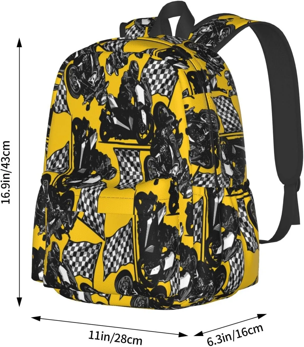 Handsome Motorcycle Rider With Checkered Flag Laptop Backpack Shoulder Bag Laptop Pack Travel Backpacks Commuter Back Pack Casual Daypack Bags With Side Pockets
