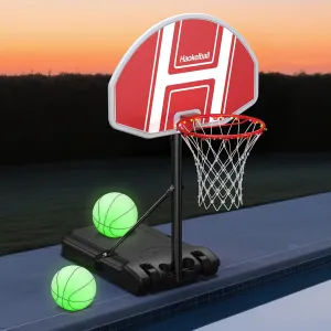 Haokelball Pool Basketball Hoop Outdoor Poolside Water Basketball Hoop with Adjustable Height 45"-59" Swimming Pool Basketball Game with 2 Balls and Pump (Red)