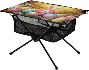 Happy Easter Pattern Portable Folding Camping Table, Compact Lightweight Beach Table with Carrying Bag for Outdoor Picnics, BBQs, Camp