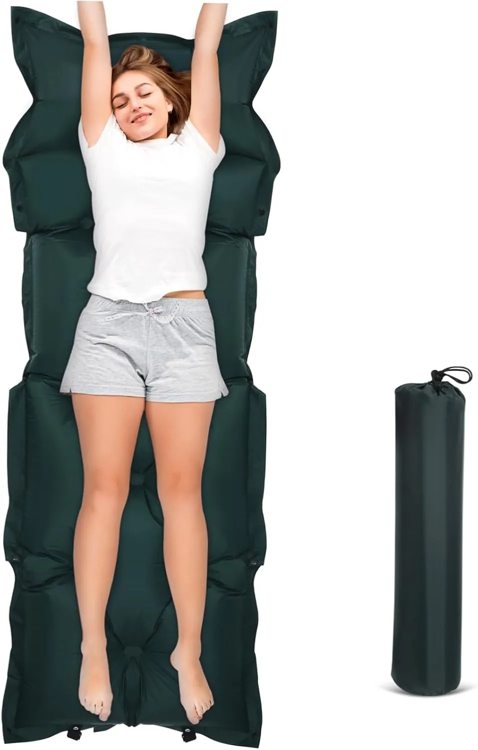 Happyyami Effortless Setup Sleeping Pad Portable Camping Air Mattress Pillow Hiking Pad 185x60x2.5cm Green