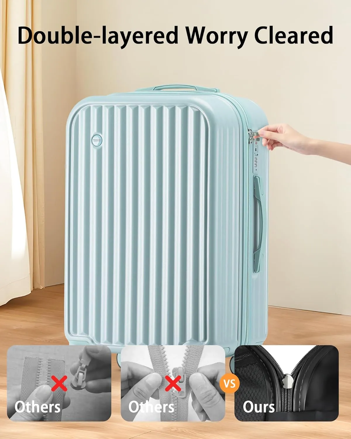 Hardside Carry On Luggage with Spinner Wheels and Built-in TSA Lock Durable Suitcase Rolling Luggage with USB Port cup holder Carry-On 20Inch (Blue)