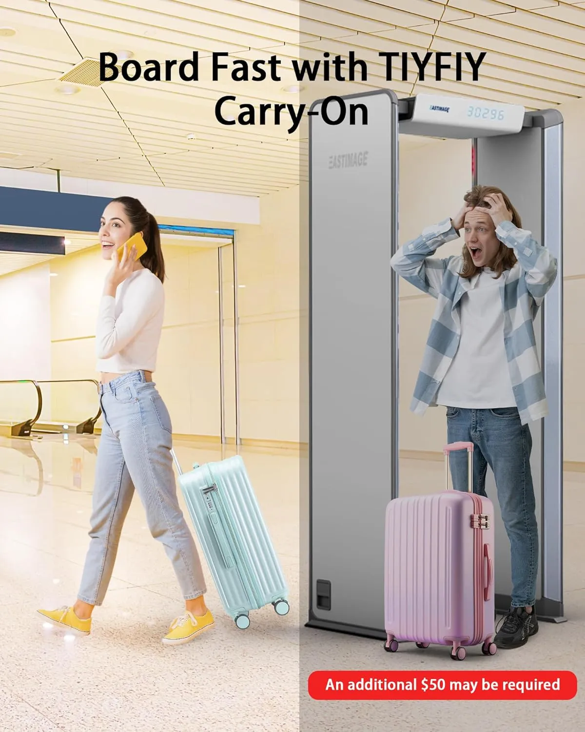 Hardside Carry On Luggage with Spinner Wheels and Built-in TSA Lock Durable Suitcase Rolling Luggage with USB Port cup holder Carry-On 20Inch (Blue)