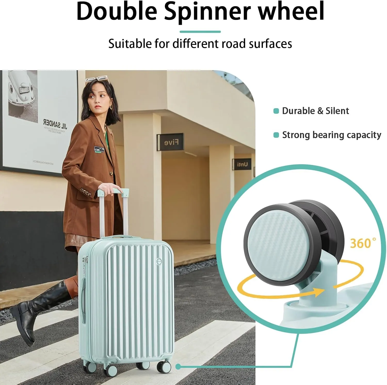 Hardside Carry On Luggage with Spinner Wheels and Built-in TSA Lock Durable Suitcase Rolling Luggage with USB Port cup holder Carry-On 20Inch (Blue)