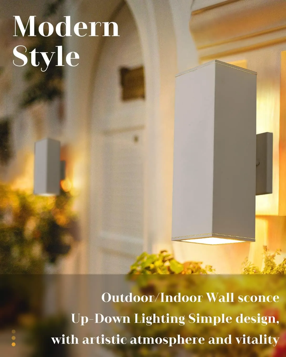harriet Outdoor Wall Lights, Modern Exterior Lighting Fixtures Aluminum Waterproof, 13" Rectangular Porch Lights Up and Down Lighting for Outside, Garage, White