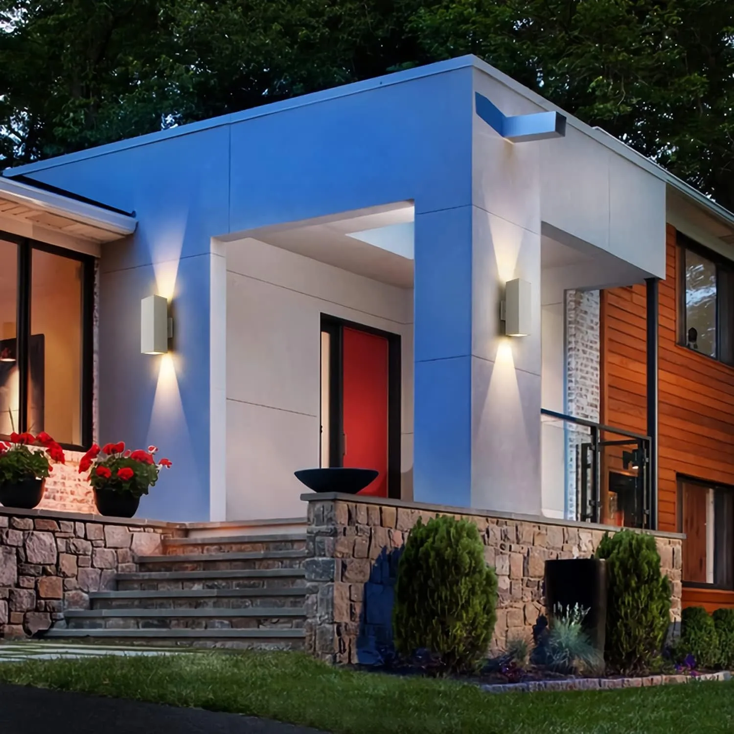 harriet Outdoor Wall Lights, Modern Exterior Lighting Fixtures Aluminum Waterproof, 13" Rectangular Porch Lights Up and Down Lighting for Outside, Garage, White