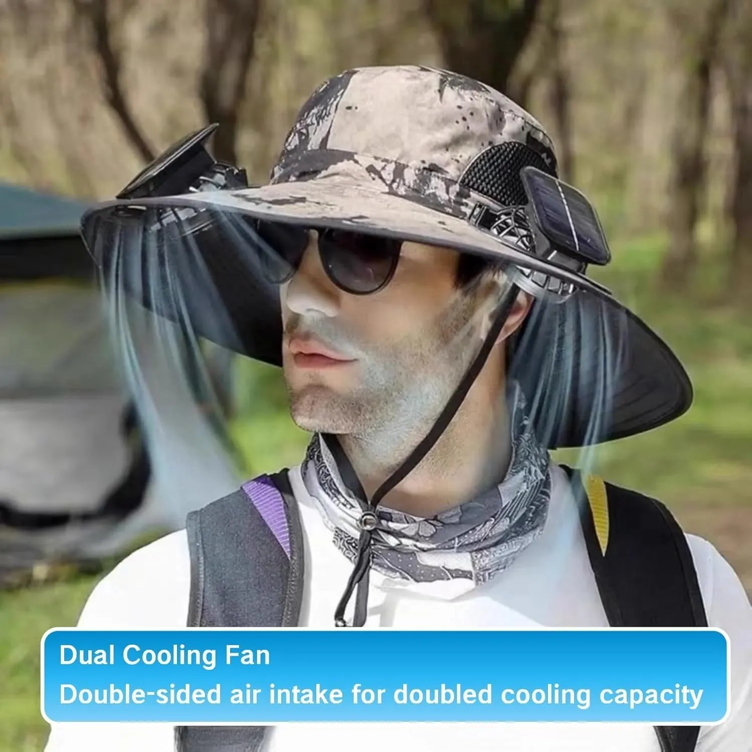 Hat with Fans Solar Power, Solar Fan Hat for Men Women, 2 Solar Fan Sun & USB Charging Sombrero Con Ventilador Solar