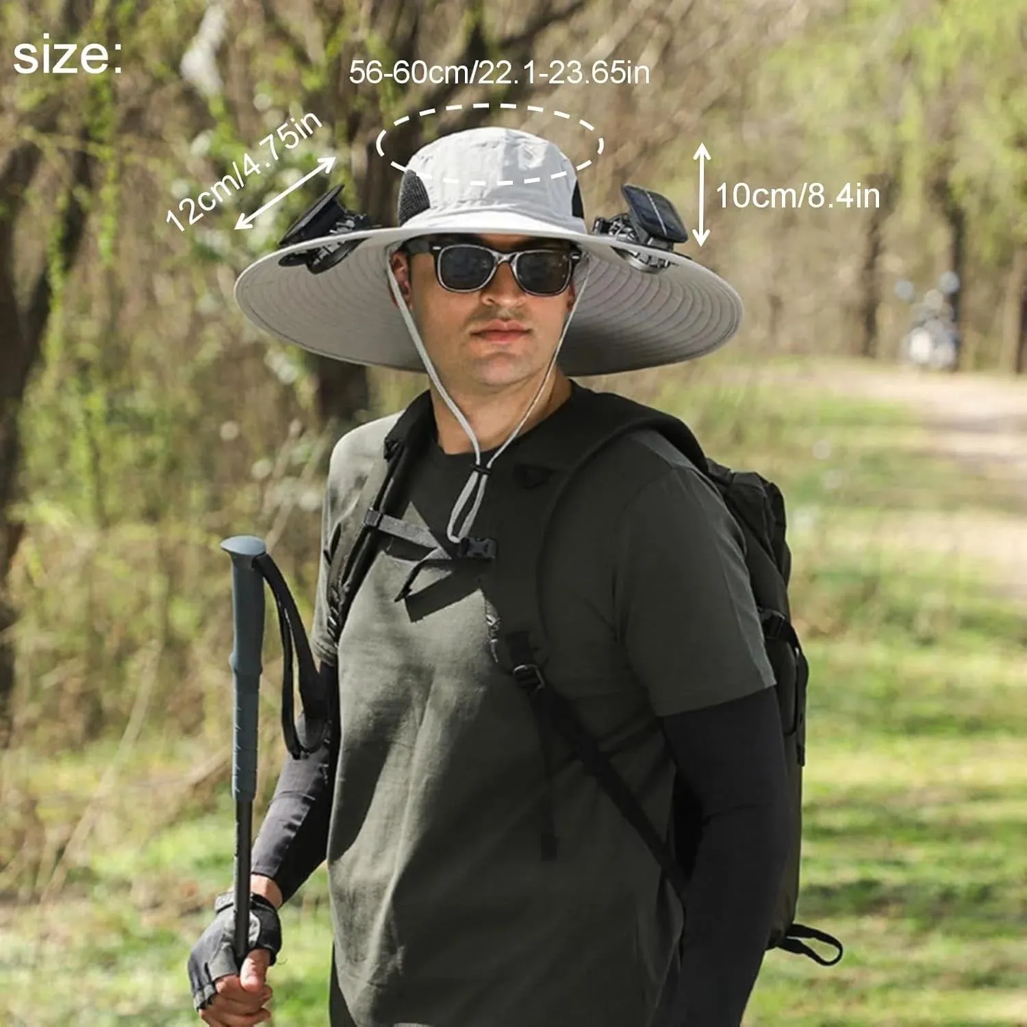 Hat with Fans Solar Power, Solar Fan Hat for Men Women, 2 Solar Fan Sun & USB Charging Sombrero Con Ventilador Solar