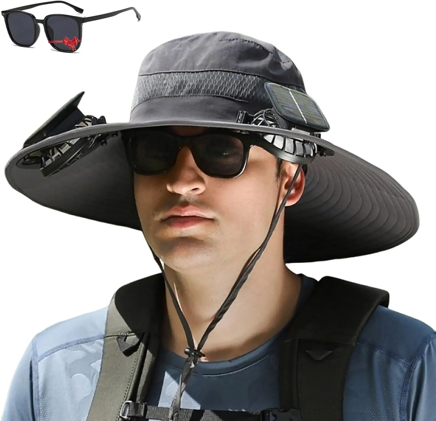 Hat with Fans Solar Power, Sun Hat with Solar Powered Fans, Wide Brim Solar Fan Outdoor Fishing Hat-Solar & USB Charging