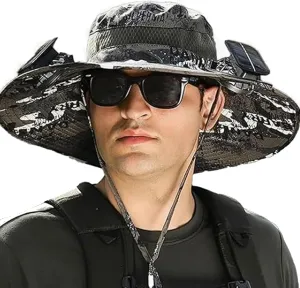 Hat with Fans Solar Power, Ultralight Sun Hat Men & Women Wide Brim Solar Fan Outdoor Fishing Hat-Solar & USB Charging