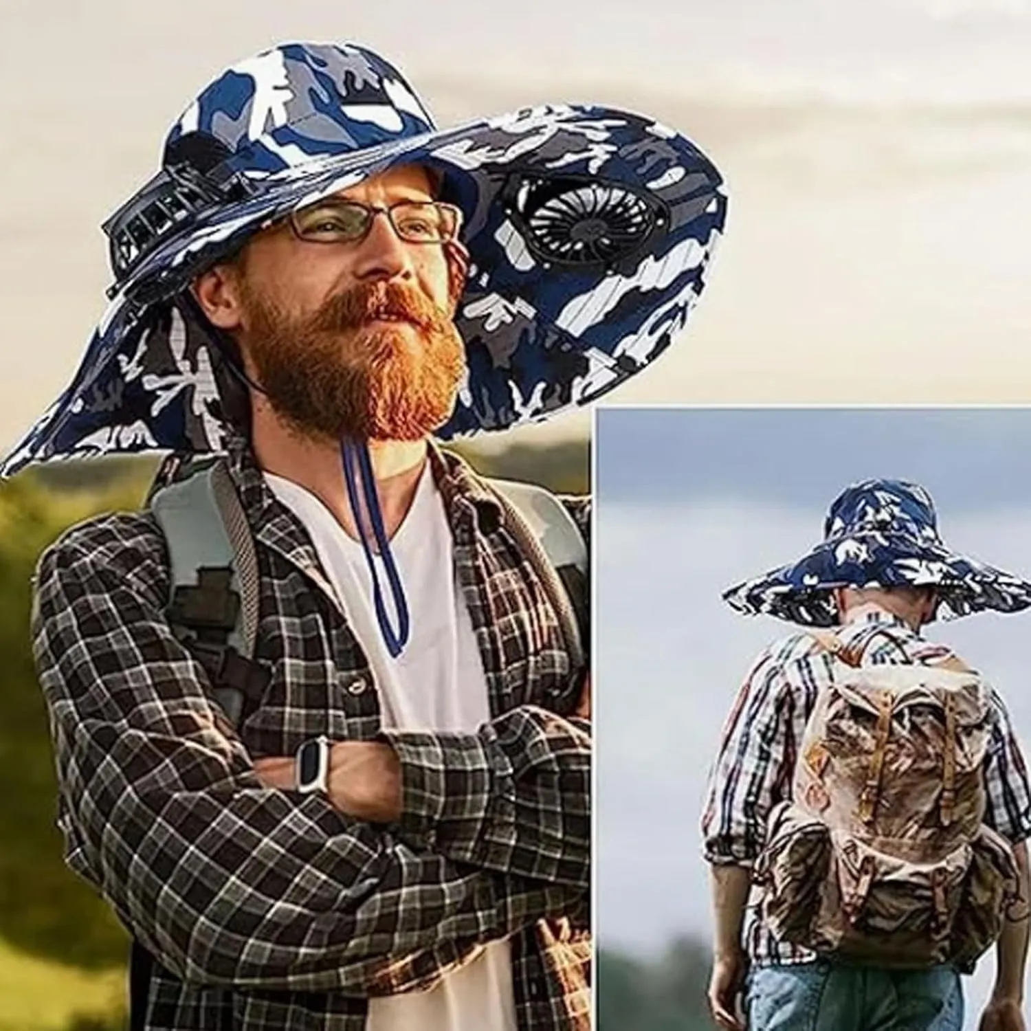 Hat with Fans Solar Power, Ultralight Sun Hat Men & Women Wide Brim Solar Fan Outdoor Fishing Hat-Solar & USB Charging