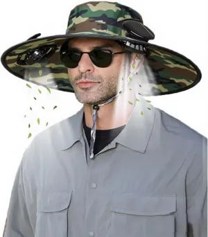 Hat with Fans Solar Power, UPF 50  Outdoor Solor Sun Hat Wide Brim Sun Hat with 2 Solar Fan Sun Bucket Hat for Men Women