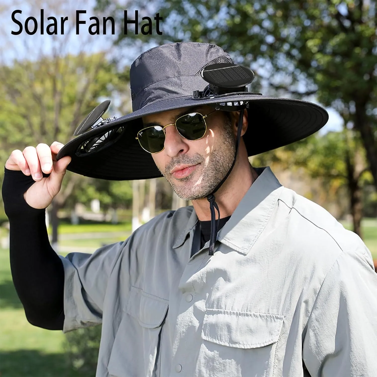 Hat with Fans Solar Power, UPF 50  Outdoor Solor Sun Hat Wide Brim Sun Hat with 2 Solar Fan Sun Bucket Hat for Men Women