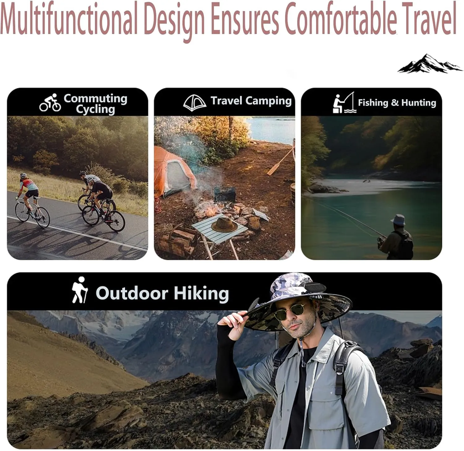 Hat with Fans Solar Power, UPF 50  Outdoor Solor Sun Hat Wide Brim Sun Hat with 2 Solar Fan Sun Bucket Hat for Men Women