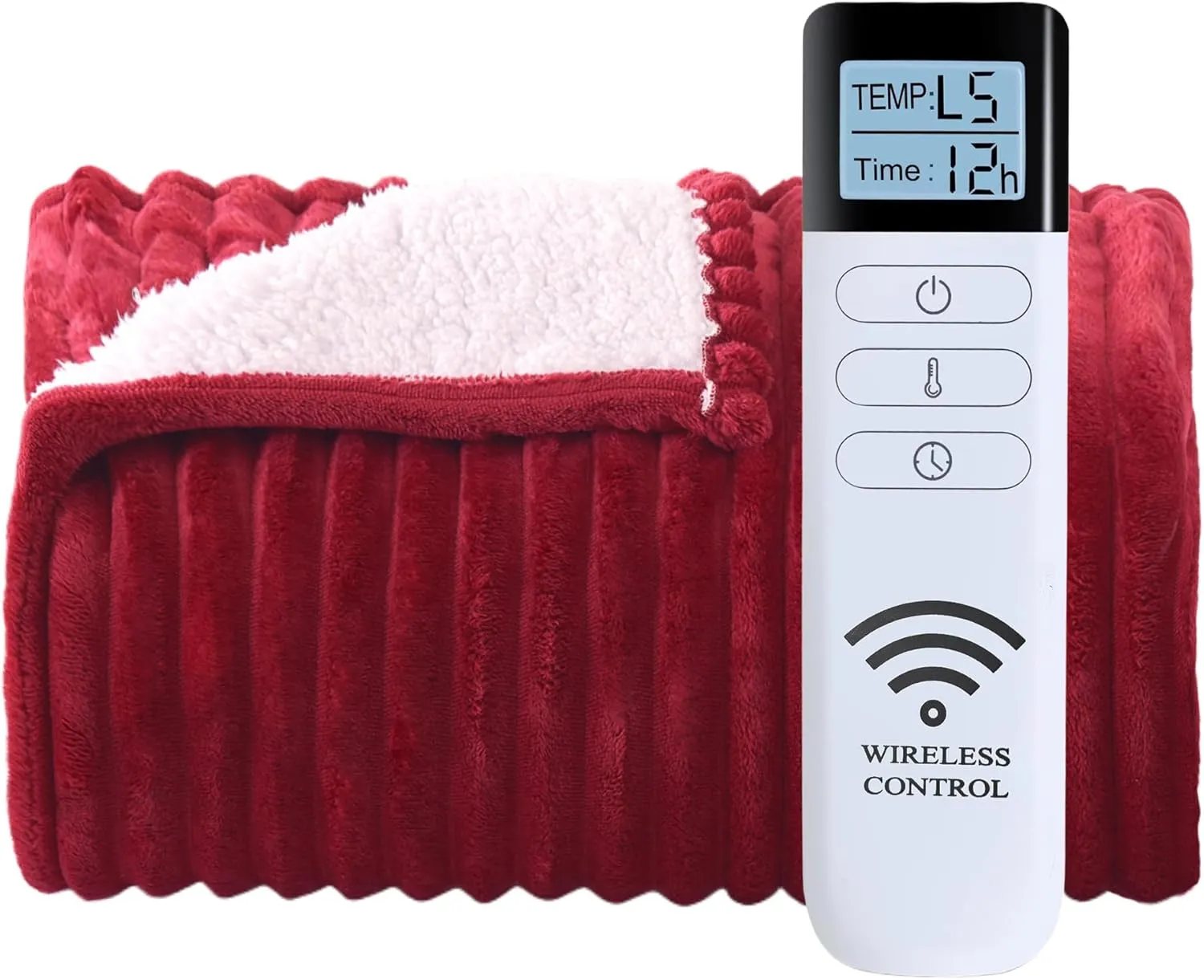 Heated Blanket Electric Throw - Reversible Heating Blanket Flannel Sherpa Throw with 12 Time Setting, 5 Heat Level, 4 hrs Auto-Off with Electric ETL Certification (Red, 50"×60")
