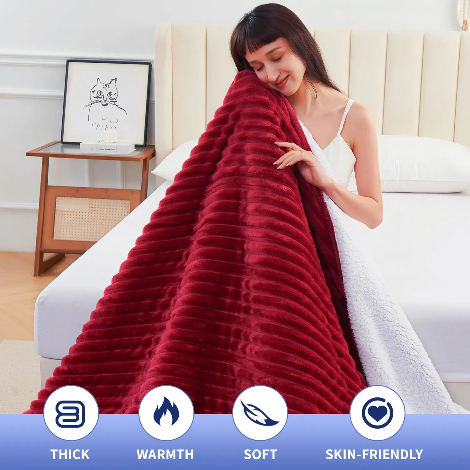 Heated Blanket Electric Throw - Reversible Heating Blanket Flannel Sherpa Throw with 12 Time Setting, 5 Heat Level, 4 hrs Auto-Off with Electric ETL Certification (Red, 50"×60")