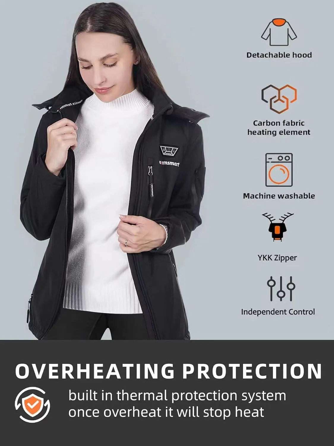 Heated jackets for Women with 14400mAh Battery Pack, Heated Coats with Detachable Hood Windproof