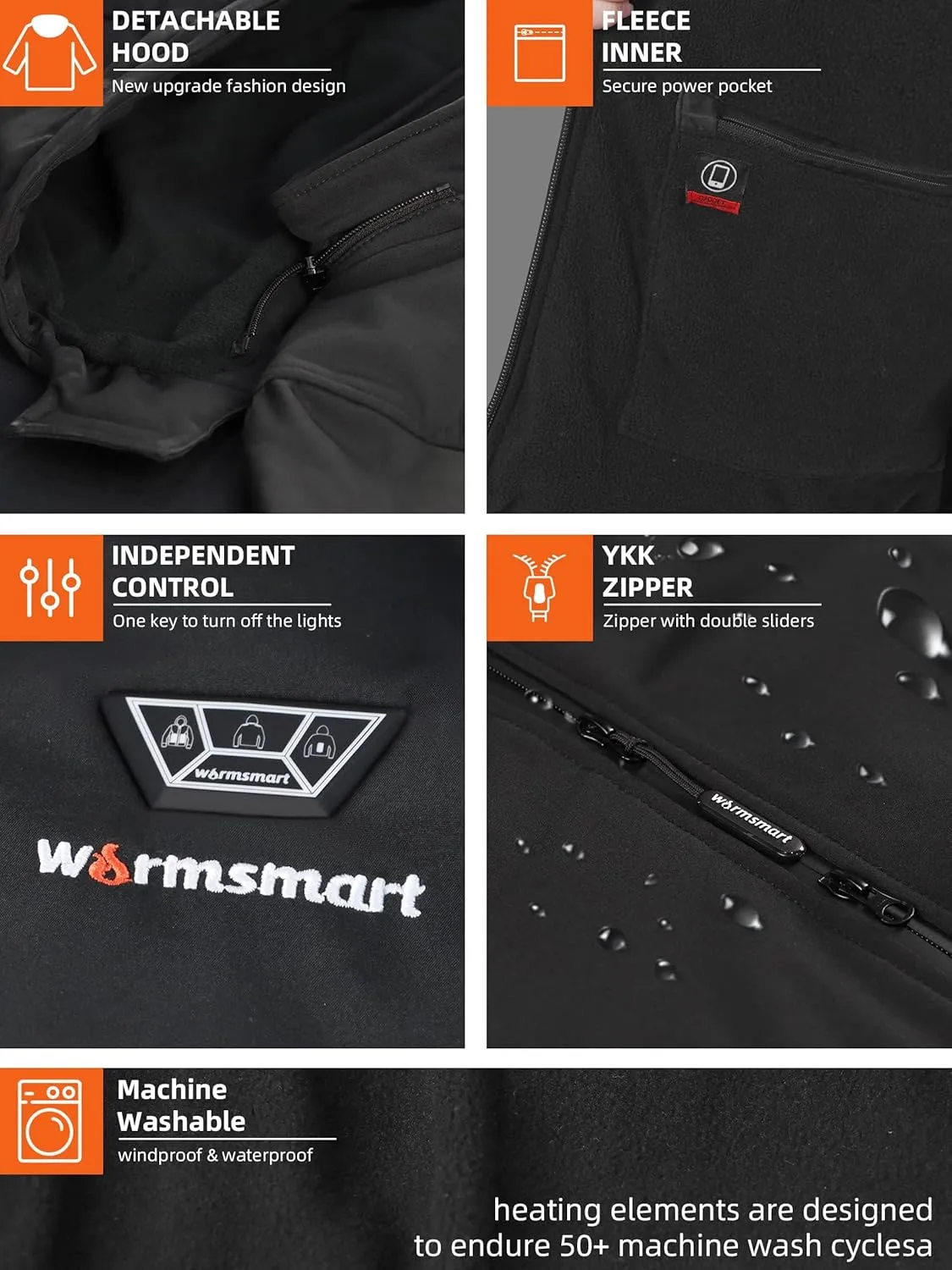 Heated jackets for Women with 14400mAh Battery Pack, Heated Coats with Detachable Hood Windproof