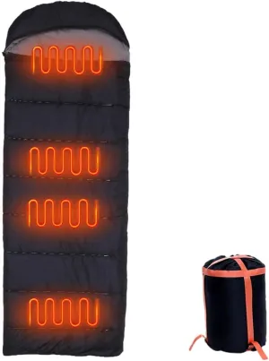 Heated Sleeping Bag for Camping, Hiking & Backpacking - 3 Seasons, 38 to 65C, Black, Unisex Adult, 200cm x 75cm, 1900g, Polyester/Cotton, Zipper Closure