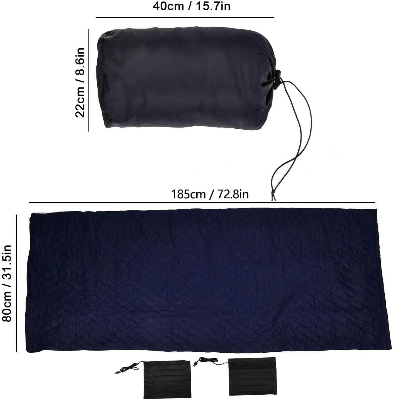 Heated Sleeping Bag Liner, Outdoor Sleeping Bag USB Heating Zipper Closure Warm Sleeping Bag Polyester Cold Weather Camping Sleeping Bag