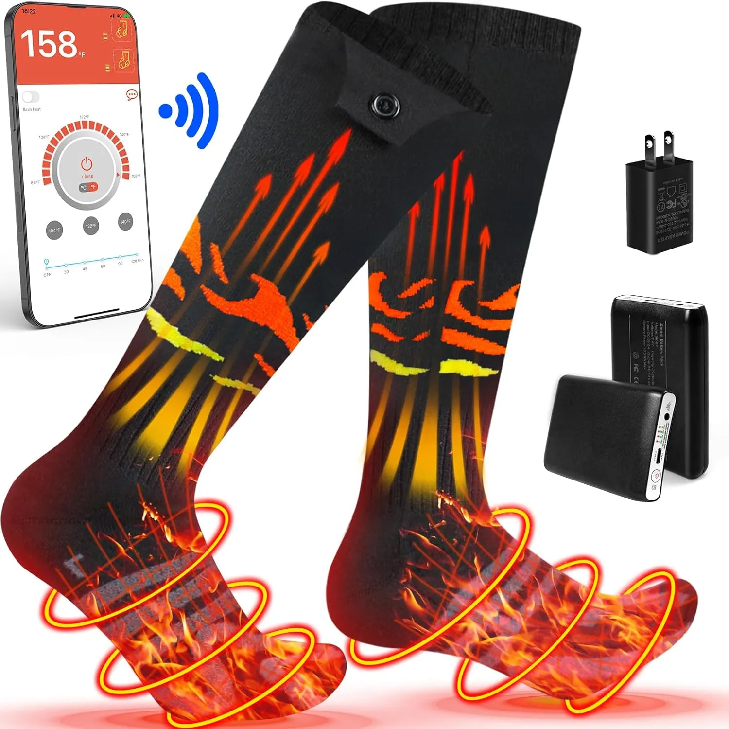 Heated Socks 7.4V 5000mAh Battery Rechargeable Electric Heating Sock for Women Men,Upgraded Foot Warmer Socks with APP Control & 4 Heating Setting,for Winter Outdoor Motorcycle Skiing Camping Hiking