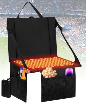 Heated Stadium Seat with Back and Cushion, 16000mAh Power Bank Portable Bleacher Seat, Waterproof Folding Heated Camping Chair, for Outdoor Stadium Events, Camping, Hunting, Fishing