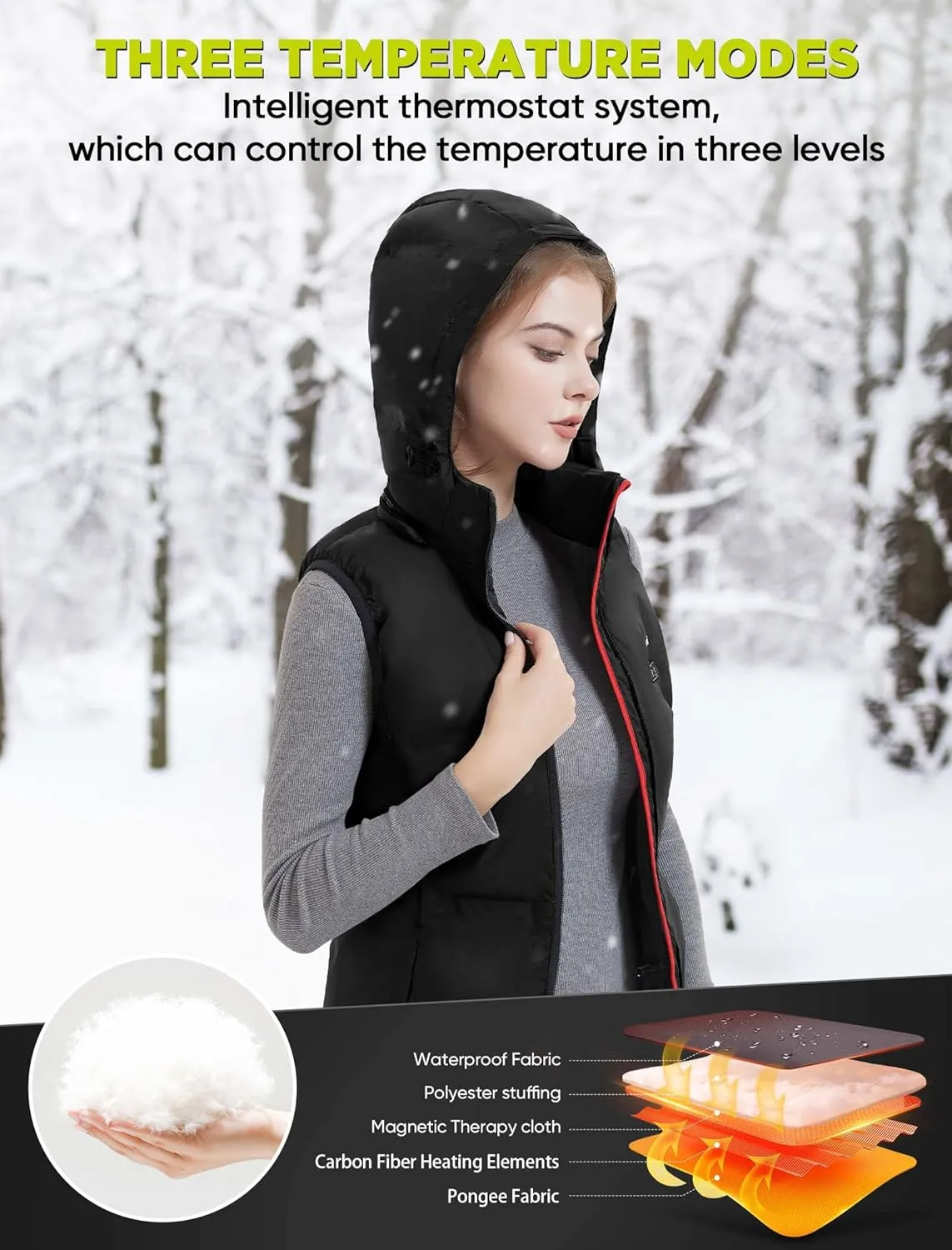 Heated Vest for Men Lightweight - Detachable Heated Hood and 7.4V 10000mAh Battery Pack S（Light Grey 10000mAh）