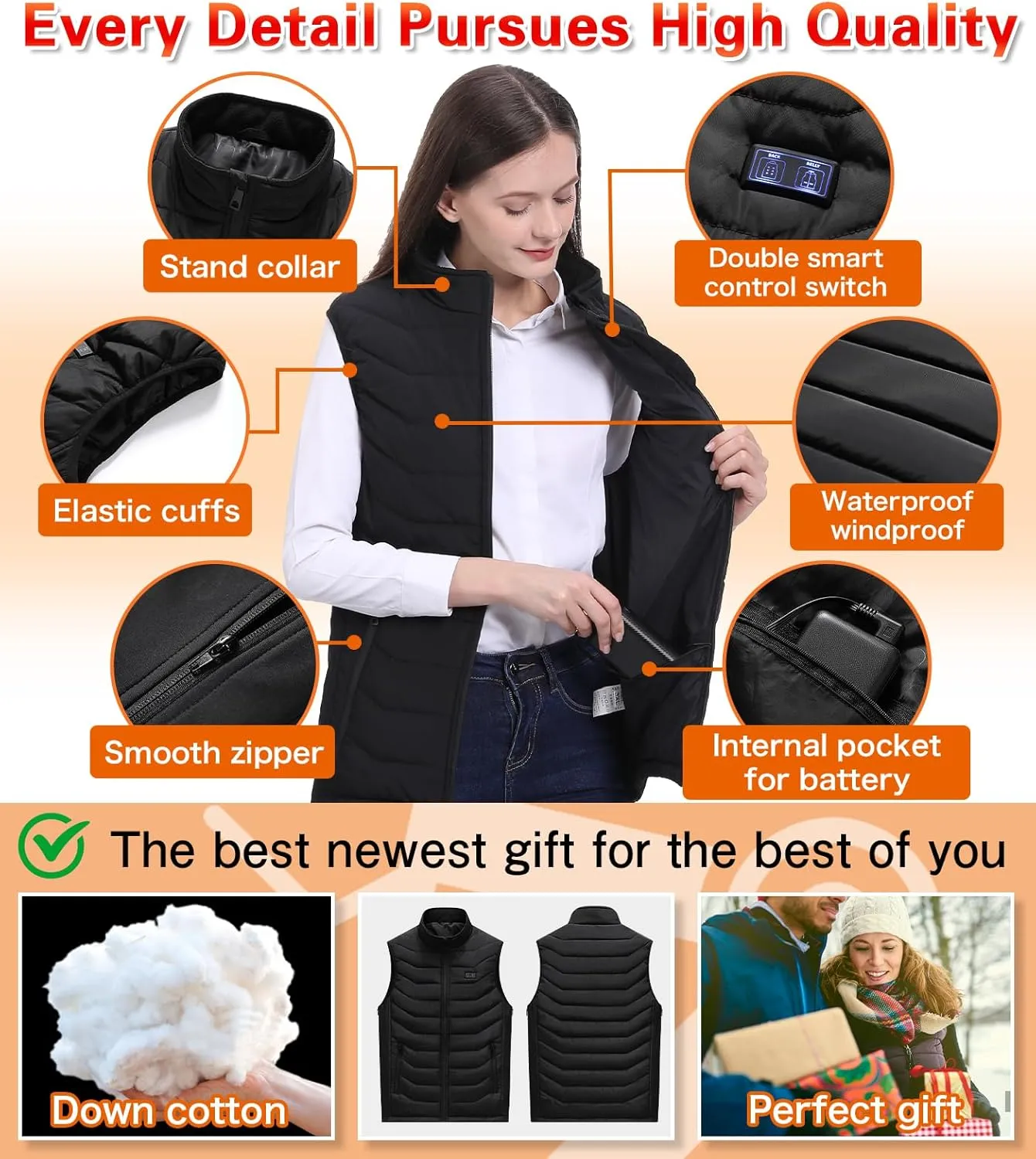 Heated Vest for Men Women - Electric Warming 11 Heating Zones Vest Size Adjustable Rechargeable USB Clothing