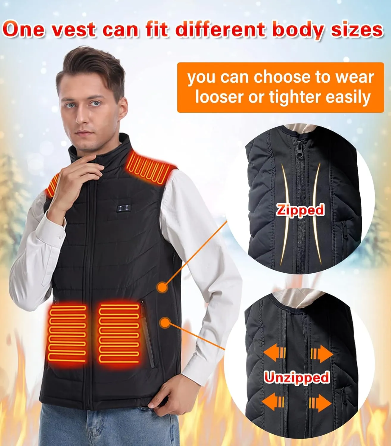 Heated Vest for Men Women - Electric Warming 11 Heating Zones Vest Size Adjustable Rechargeable USB Clothing