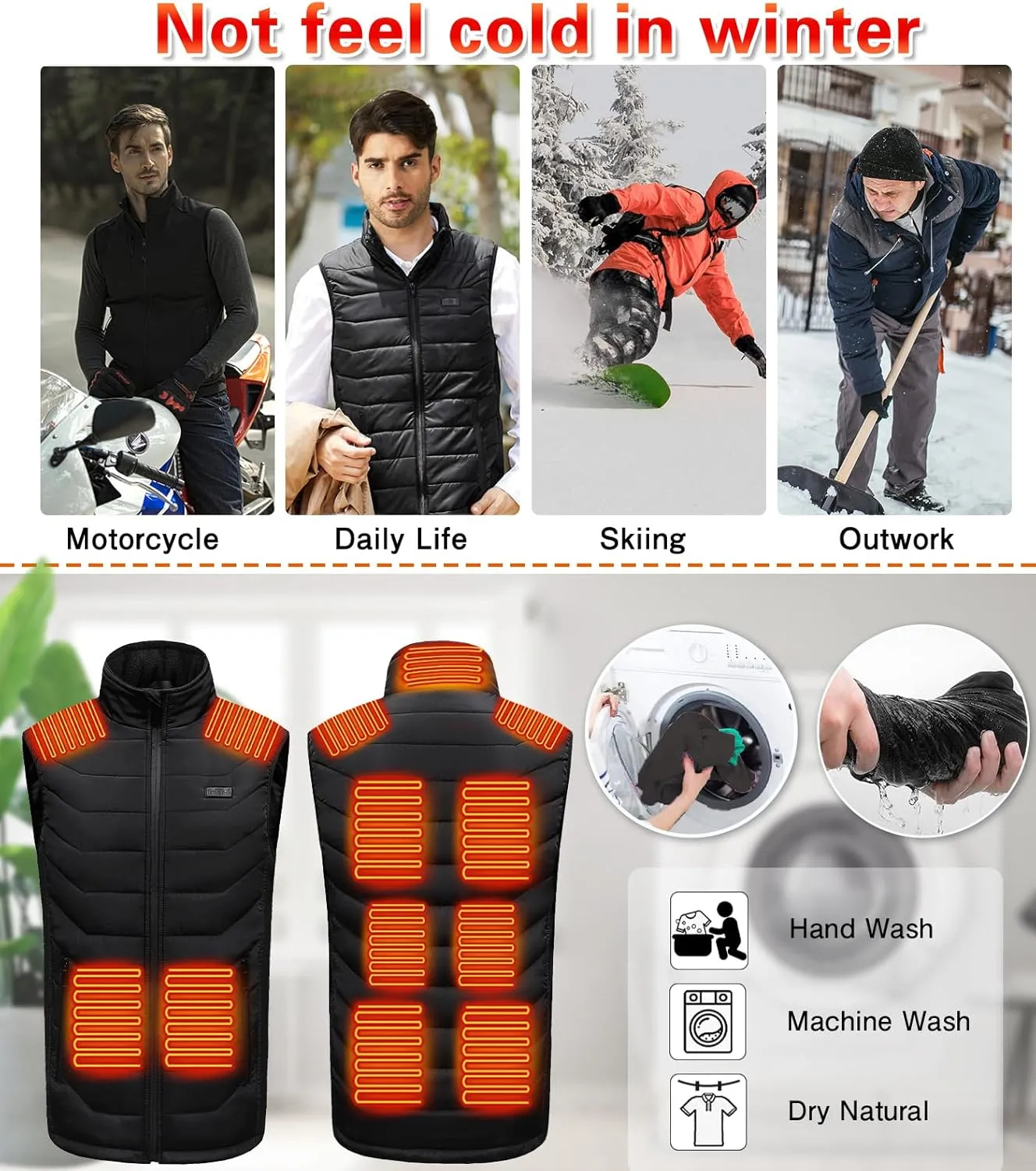 Heated Vest for Men Women - Electric Warming 11 Heating Zones Vest Size Adjustable Rechargeable USB Clothing