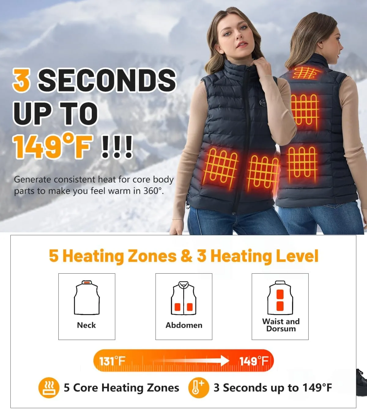 Heated Vest Women, Lightweight Electric Heating Jacket, (𝐁𝐚𝐭𝐭𝐞𝐫𝐲 𝐏𝐚𝐜𝐤 𝐧𝐨𝐭 𝐈𝐧𝐜𝐥𝐮𝐝𝐞𝐝)