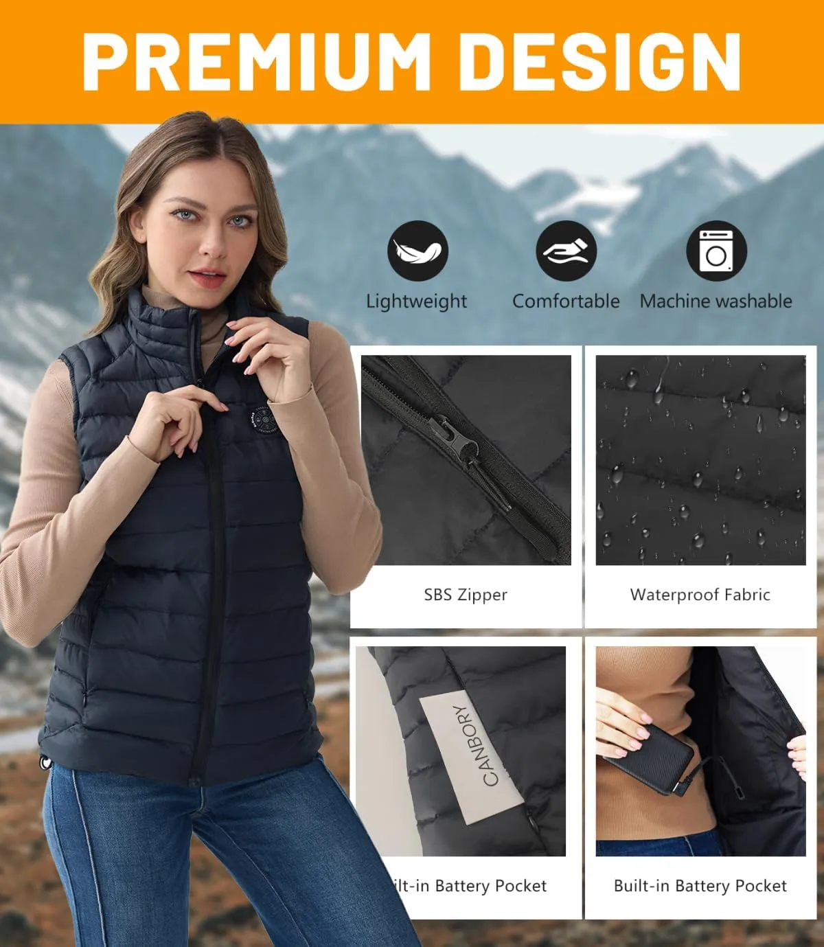Heated Vest Women, Lightweight Electric Heating Jacket, (𝐁𝐚𝐭𝐭𝐞𝐫𝐲 𝐏𝐚𝐜𝐤 𝐧𝐨𝐭 𝐈𝐧𝐜𝐥𝐮𝐝𝐞𝐝)