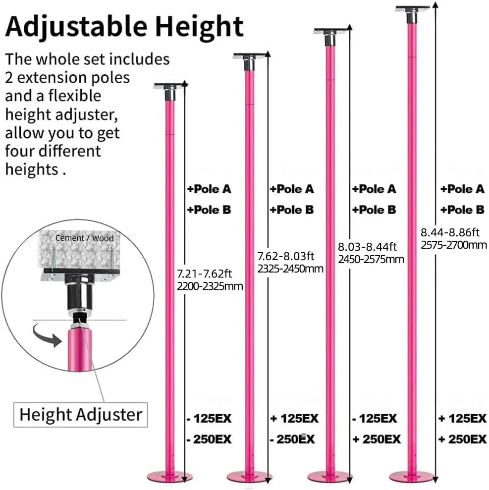 Height Adjustable Permanent Dance Pole with Fixed Plate Enhanced Safety and Stability for Home Dancing