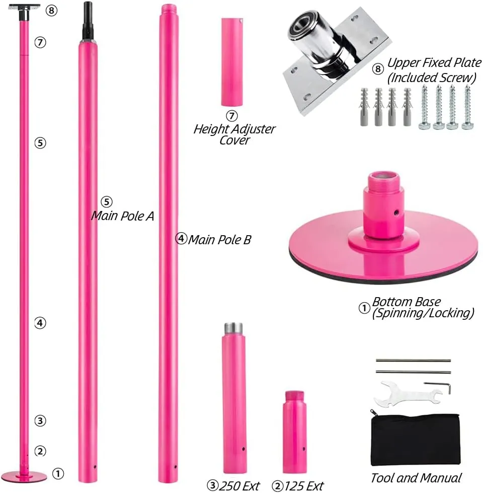 Height Adjustable Permanent Dance Pole with Fixed Plate Enhanced Safety and Stability for Home Dancing