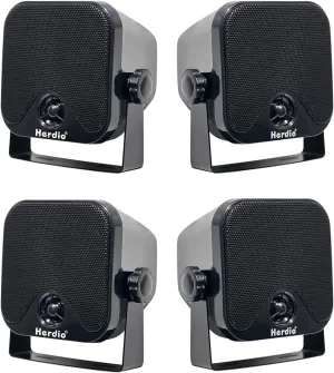 Herdio 4 Inches Heavy Duty Waterproof Boat Marine Box Outdoor Speakers Surface Mounted for Skid Steer ATV UTV RZR RV Golf Cart Tractor Powersports Boat Truck Jeep(4 Black Speakers)