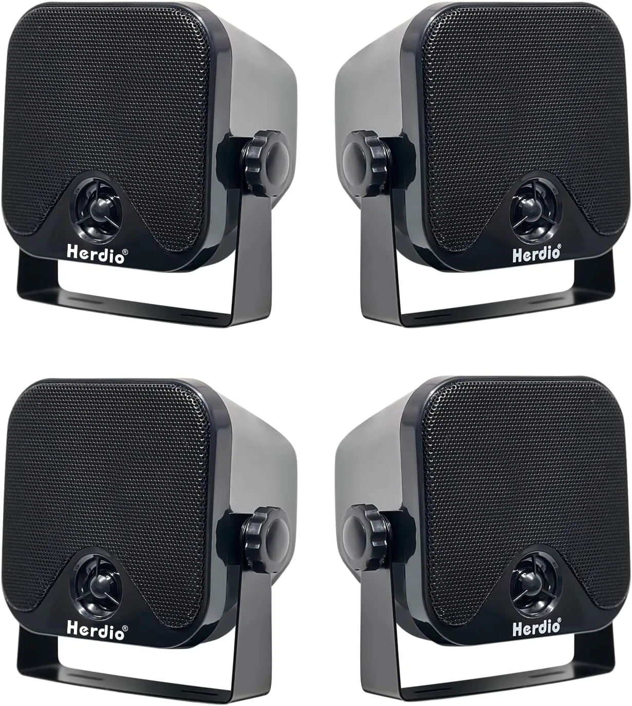 Herdio 4 Inches Heavy Duty Waterproof Boat Marine Box Outdoor Speakers Surface Mounted for Skid Steer ATV UTV RZR RV Golf Cart Tractor Powersports Boat Truck Jeep(4 Black Speakers)