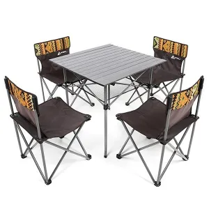 Hewolf 5pcs Set Camping Foldable Table and Chairs - Coffee