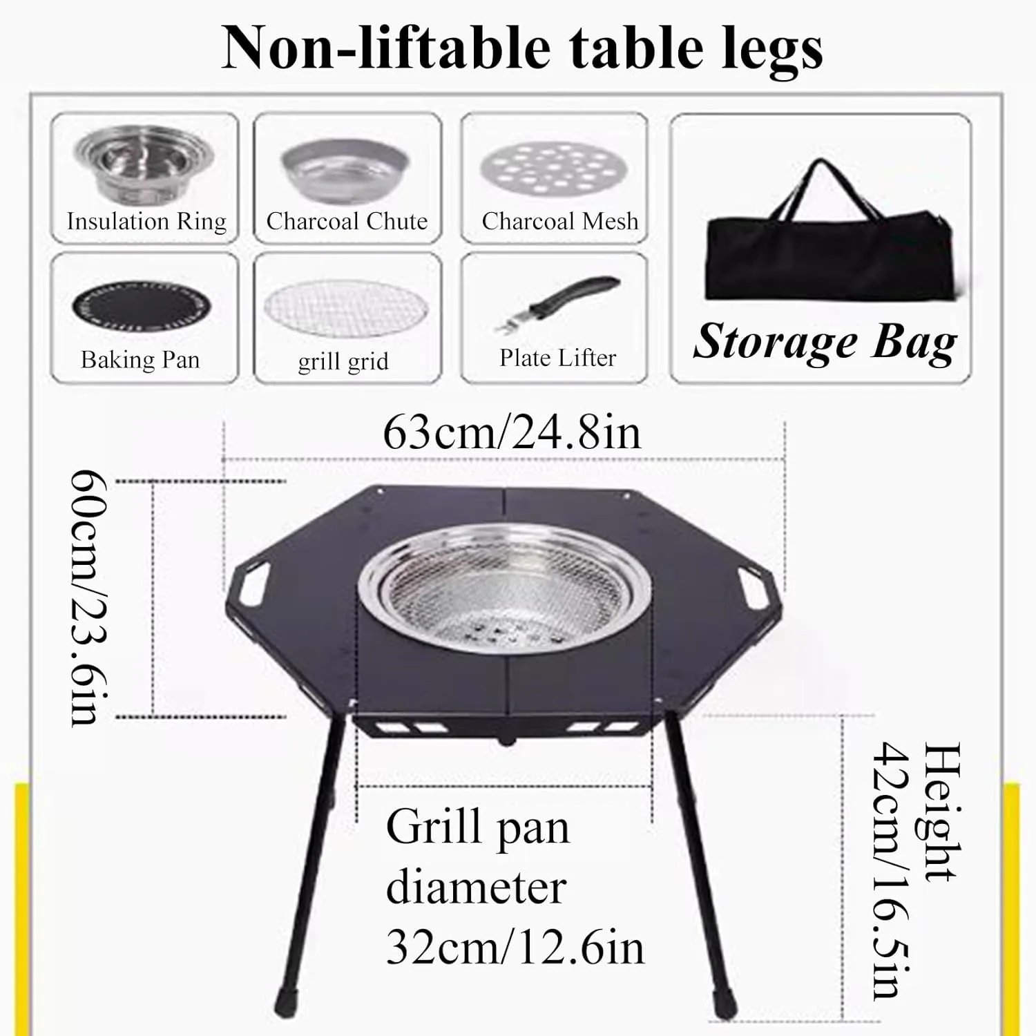 Hexagonal Hearth Camping Table Portable Picnic Table Ultralight Aluminum Camping Table Liftable Table Legs with Carry Bag