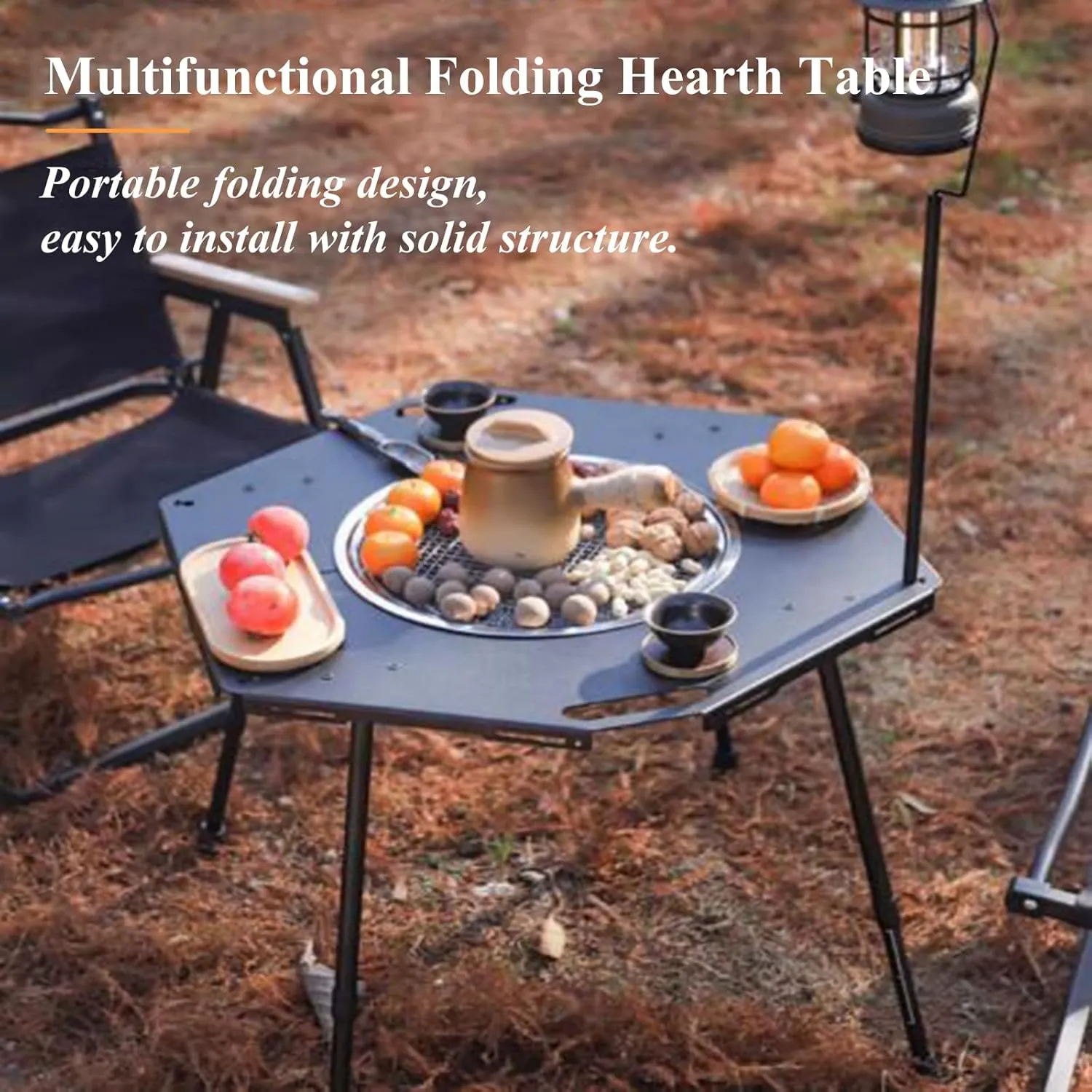 Hexagonal Hearth Camping Table Portable Picnic Table Ultralight Aluminum Camping Table Liftable Table Legs with Carry Bag